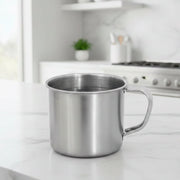Steel drinking mug designed for home, camping, and travel utility