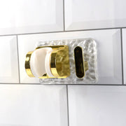 Wall mounted broom and mop holder with strong grip clips for space saving cleaning tool organization