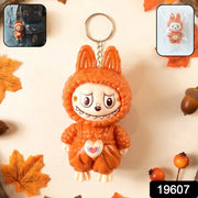 Cartoon character keychain toy with button to change face expression