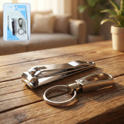 Compact stainless steel nail clipper set with keychain holder for easy portability