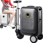 Close-up of the removable battery feature on the smart travel bag, highlighting convenience.
