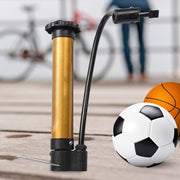 Close-up of the portable gold-plated metal hand air pump with its needle valve.