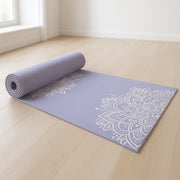 Non-slip printed yoga mat with mandala design rolled out