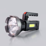 Rechargeable USB LED hand torch featuring front LED beam and COB side light