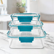 Airtight plastic lunch box set with secure locking lids shown from front