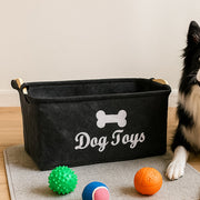Felt Pet Toy Storage Basket with 'Dog Toys' print for organised play area.