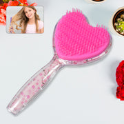 Heart shape hair brush in pink, shown with gentle bristles for kids and adults.