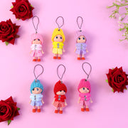 Mini doll hanging keychain set with 6 colorful cute cartoon charms
