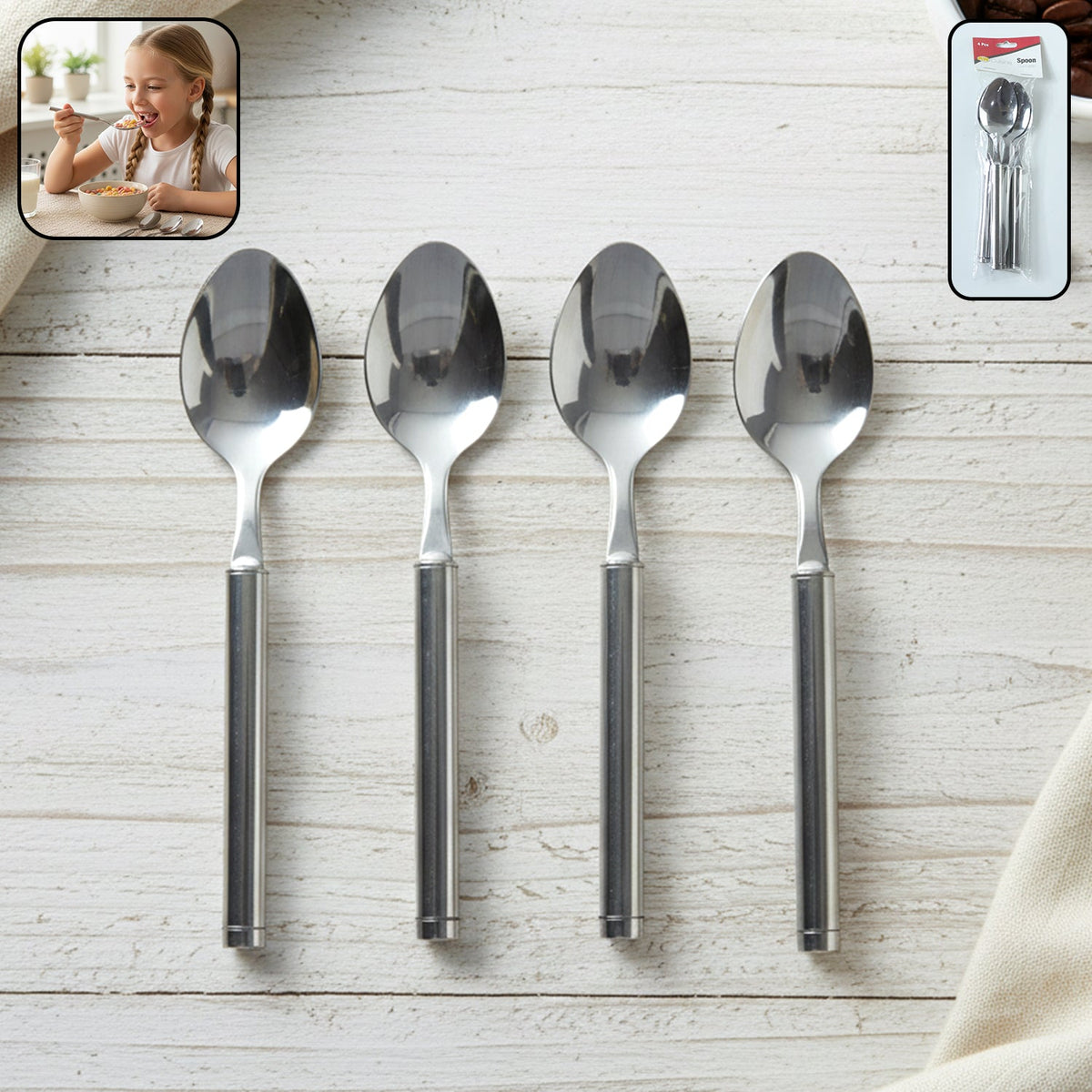 Stainless steel dinner spoons in a set for daily use