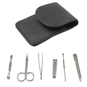 Professional manicure set neatly arranged in its durable, travel-friendly storage pouch.