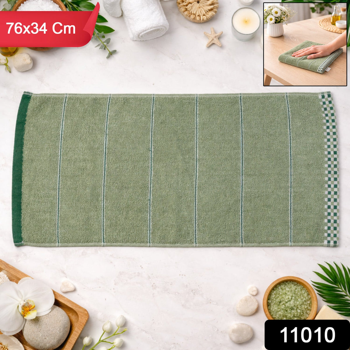 Soft cotton bath towel neatly folded for daily use and travel