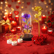 Glass dome rose romantic gift set with heart-shaped LED décor