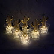 Set of 6 LED flameless decorative candles with cactus design in crystal-effect holders