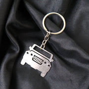 Metal Jeep shape keychain with polished stainless steel finish