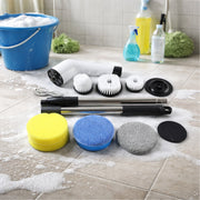 Comparison shot showing the compact size of the electric spin scrubber for easy storage.