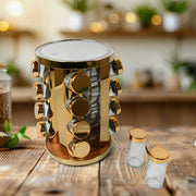 Top-down perspective of the 360-degree rotating spice rack featuring LED light.