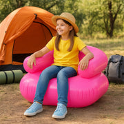 Side view of a portable blue inflatable sofa chair for children.