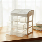 Front view of 3 layer multipurpose desktop organizer with clear drawers