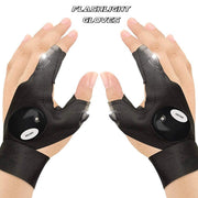 Outdoor flashlight gloves in use, brightly illuminating a path during a night hike.