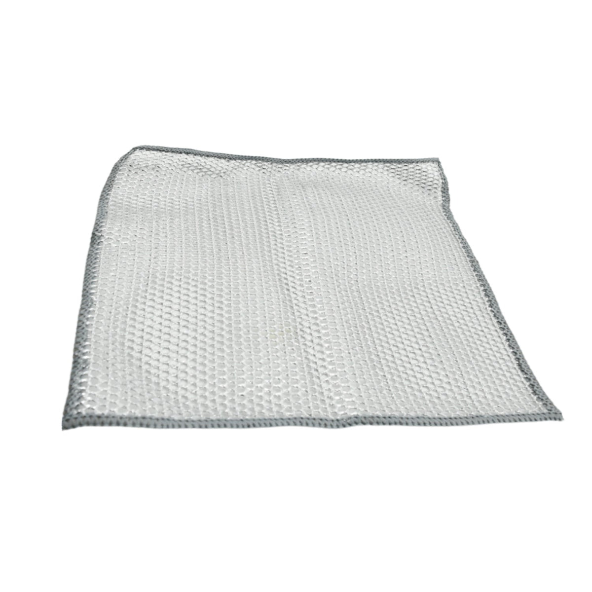 Detail shot of the tough stainless steel scrubber on one side of the cloth.