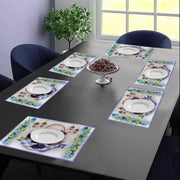 Side view showcasing the reversible design of the multicolor dining placemats.
