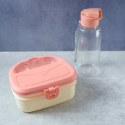 Side angle view of plastic lunch box set with water bottle