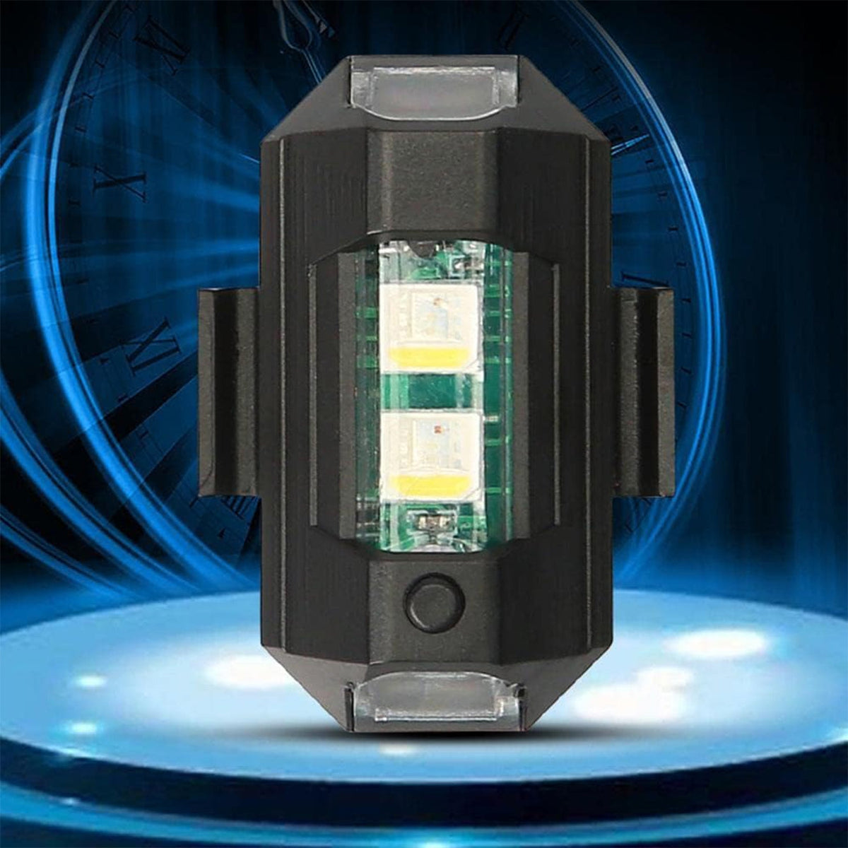 Compact RGB LED strobe light providing enhanced safety for motorcycle riders.