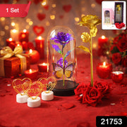 Golden artificial rose included in romantic gift set