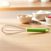 Close-up stainless steel wires of kitchen whisk for smooth mixing