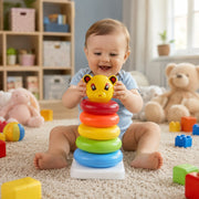Vibrant plastic jumbo stacking rings for toddlers, promoting early learning.