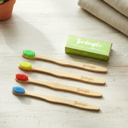 Pack of 4 bamboo toothbrushes for adults with included cotton buds
