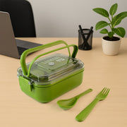 Top view of Magic lunch box with utensils stored inside the lid
