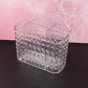 Multipurpose clear organizer holder with multiple compartments showing crystal texture