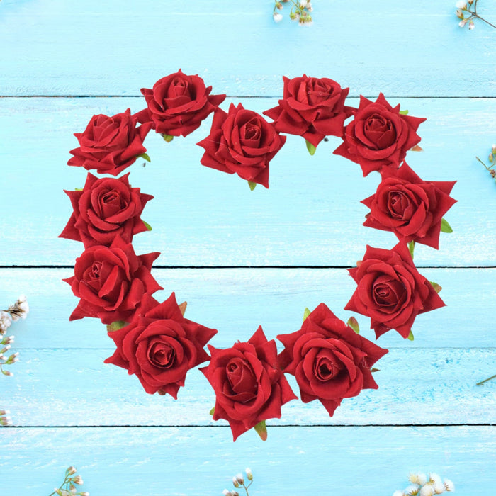 Velvet Rose Hair Clip – Red Flower Design (12 Pcs) | Calm & Curl