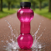 Angled side view of the portable water bottle, highlighting its unique design.