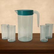 Crystal Premium Jug set with spill-proof lid and 4 matching glasses for home use