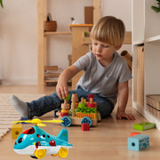 Electronic moving toy helicopter with rotating propellers.