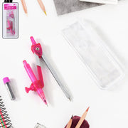Student Geometry Compass Set with mechanical pencil and plastic case in vibrant pink color