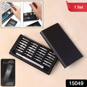 Assortment of interchangeable precision screwdriver bits laid out for various electronics repairs.