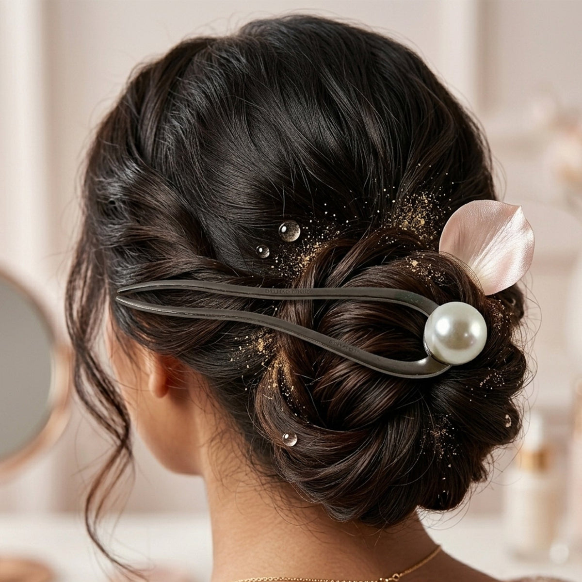 Elegant pearl hair accessory on white background