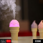 Compact ice cream shaped LED humidifier emitting mist