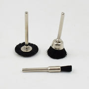 Close-up of the durable, high-quality brass bristles on a wire wheel for cleaning.