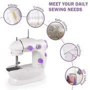 Detailed infographic highlighting the dimensions and components of the stitching machine.