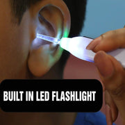 Pink LED ear pick with flashlight and tweezer for safe ear wax removal