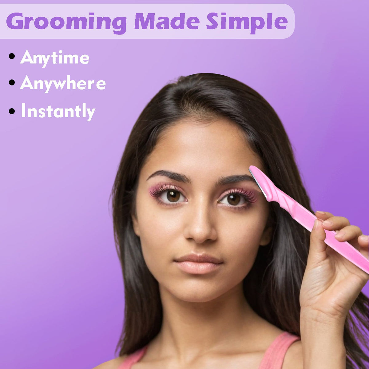 Ergonomic design of the eyebrow shaper razor, highlighting its comfortable non-slip handle.