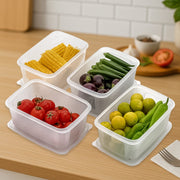 Stackable plastic food storage containers designed for refrigerator and freezer safety