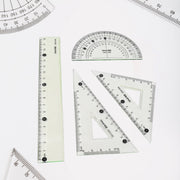 Transparent geometry kit with drafting ruler and triangle included