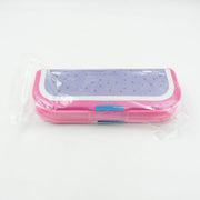 Multipurpose cartoon pencil box with dual compartments displayed from an angle.