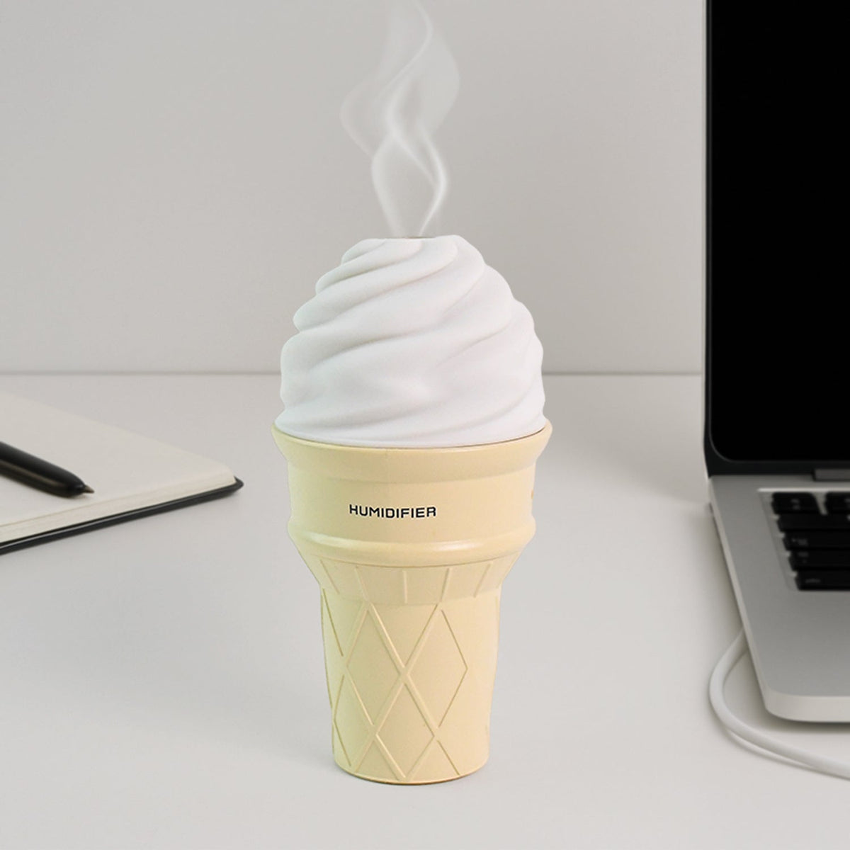 Novelty Ice Cream Cone Humidifier emitting refreshing cool mist indoors