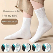 Packaged portable disposable socks, highlighting their compact size.